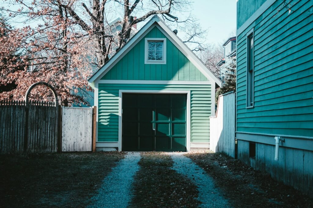 Blue and white wooden house