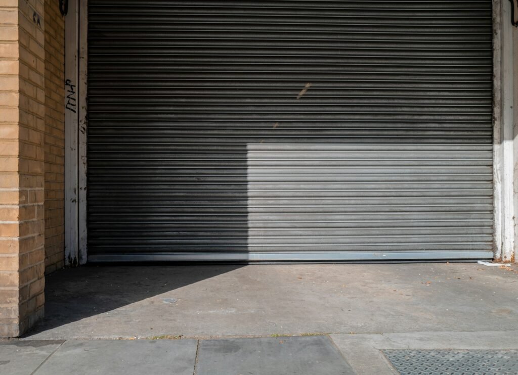 Grey roll up garage door