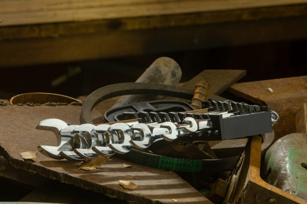 Wrenches on metal surface