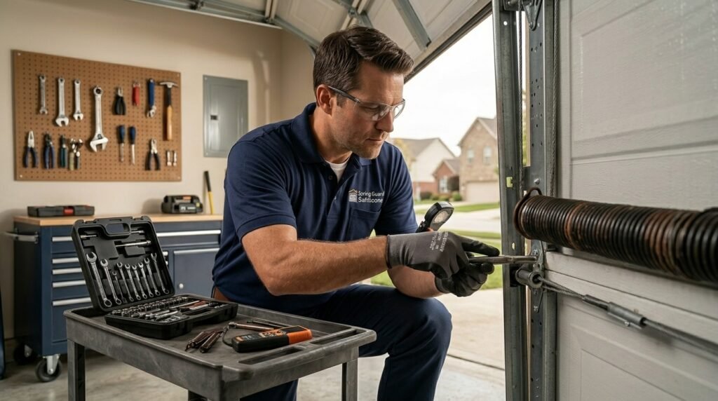 The technician inspecting the spring